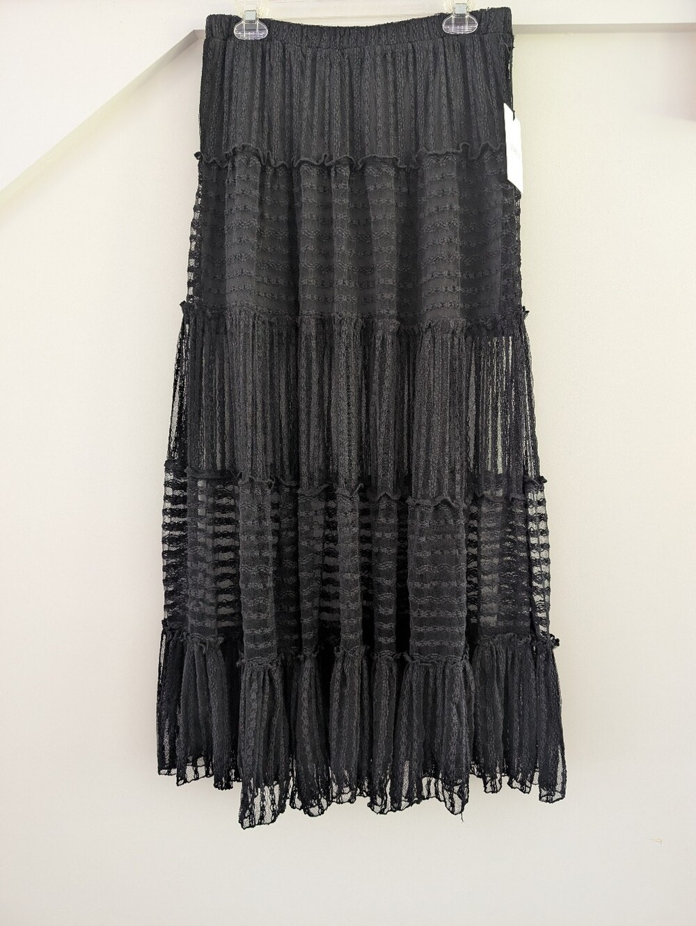 Black Tiered Lace Maxi Skirt